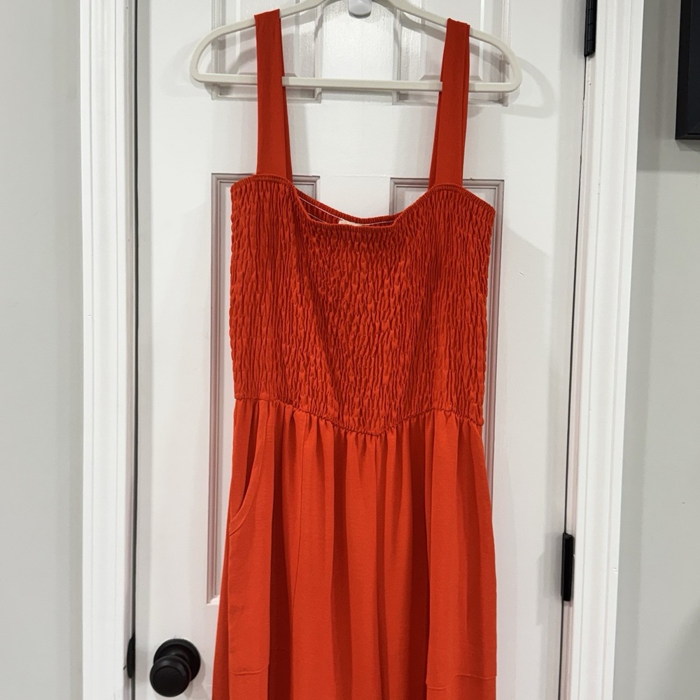 Adora Womens 3XL Tomato Red Smocked Wide Leg Jumpsuit Plus Size Pockets NWT